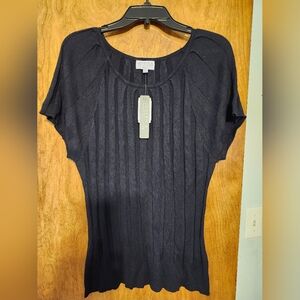 JOSEPH A Black Short Sleeve Stretchy Ribbed Top Size 3XL